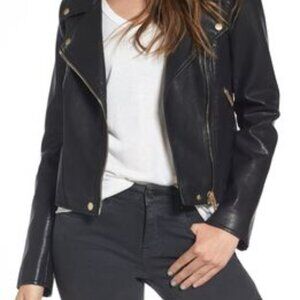 BlankNYC Faux Leather Jacket with Rose Gold accents